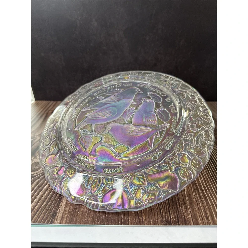 Imperial Glass 12 Days of Christmas 1973 Plate 4th Day- 4 Colly Birds